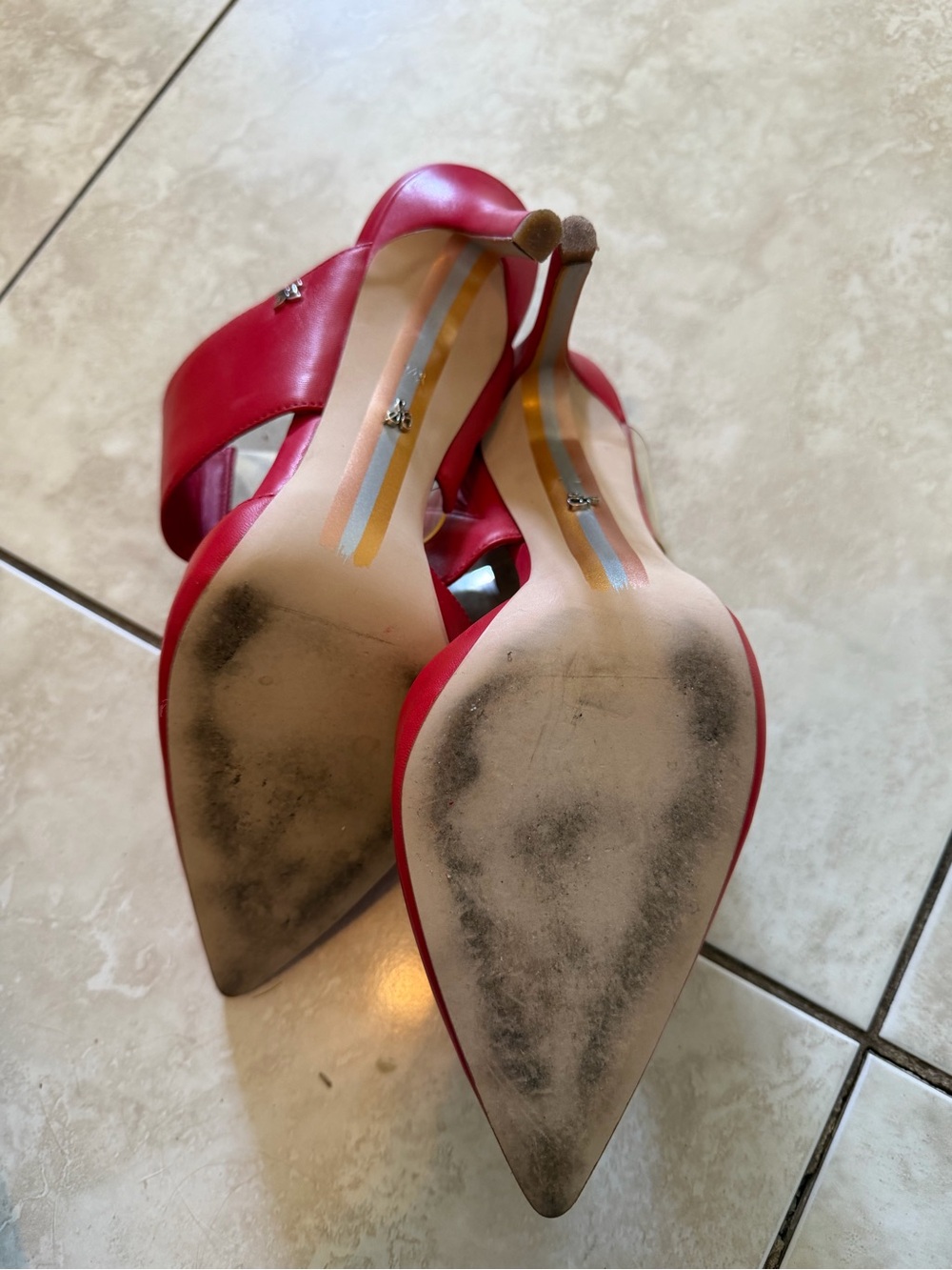 Sam Edelman Hope heels/mules - Red Pointed Mule Heels with Clear Strap - Picture 6 of 11